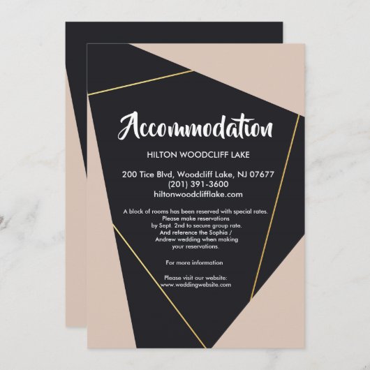 ピンクの黒と金ゴールドの幾何学模様がエンクロージャに対応 招待状 (正面/裏面)