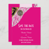 ピンクの黒と金ゴールドの白のレースは日付を保存 案内ポストカード (正面/裏面)