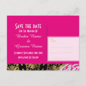 ピンクの黒と金ゴールドの白のレースは日付を保存 案内ポストカード (裏面)