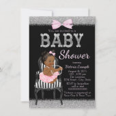 ピンクの黒と銀の民族少女の赤ちゃんシャワー 招待状 (正面)