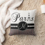 ピンクの黒のストライプのパリのモノグラムの枕 クッション (ブランケット)