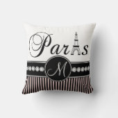 ピンクの黒のストライプのパリのモノグラムの枕 クッション (裏面)