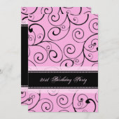 ピンクの黒の渦巻の第21バースデーパーティ招待状 招待状 (正面/裏面)