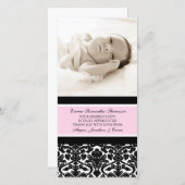 ピンクの黒はベビーシャワーの写真カード感謝していしています サンキューカード (正面/裏面)