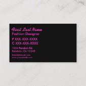 ピンクの黒グリッターヒョウの斑点カスタムカード 名刺 (裏面)