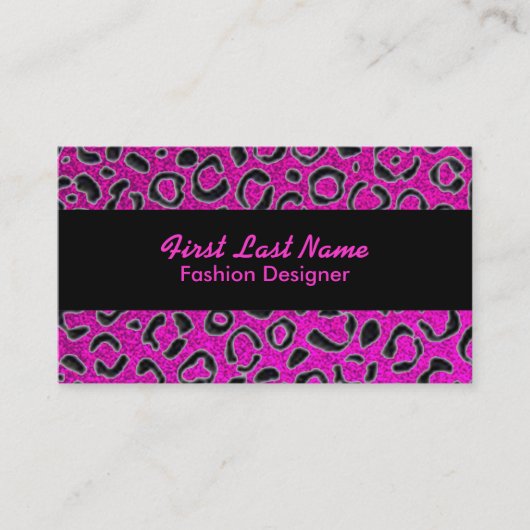 ピンクの黒グリッターヒョウの斑点カスタムカード 名刺 (正面)