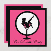 ピンクの黒マルティニガラスの女の子のバチェロレッテ招待状 招待状 (正面/裏面)