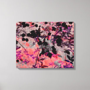 ピンクの黒ロマンチックなアジアのスタイル花柄アート キャンバスプリント