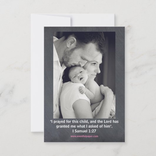 ピンクの黒板の写真- 3x5誕生の発表 案内状 (裏面)