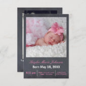 ピンクの黒板の写真- 3x5誕生の発表 案内状 (正面/裏面)