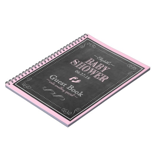 ピンクの黒板の足跡のベビーシャワーの来客名簿 ノートブック (左側)