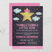ピンクの黒板リトルスターのベビーシャワー招待状 招待状 (正面/裏面)
