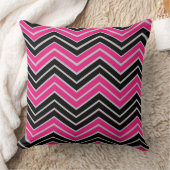 ピンクの黒波グラフィックパターン線 クッション (ブランケット)