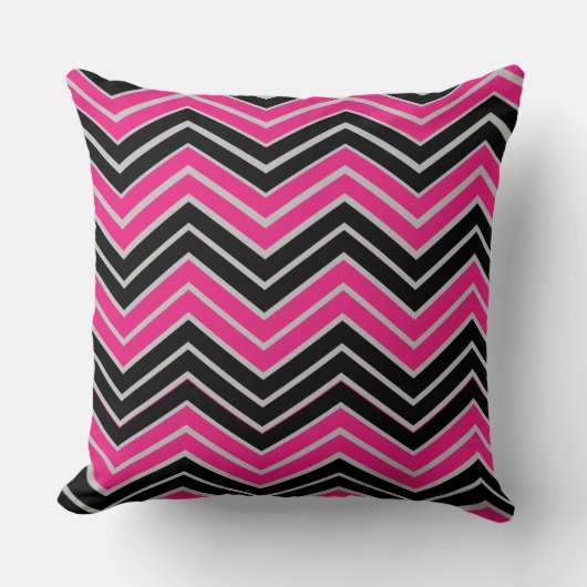 ピンクの黒波グラフィックパターン線 クッション (正面)