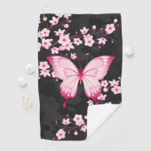 ピンクの黒蝶とさくらんぼの花 ゴルフタオル (インサイチュ)