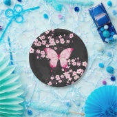 ピンクの黒蝶とさくらんぼの花 ペーパープレート (パーティー)