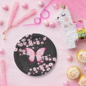 ピンクの黒蝶とさくらんぼの花 ペーパープレート (パーティー)