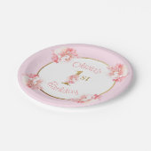 ピンクの1歳の誕生日ガールフローラパーティー ペーパープレート (アングル)