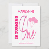 ピンクの1歳の誕生日 招待状 (正面)