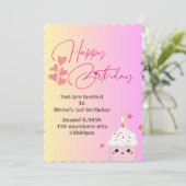 ピンクの1歳女の子の誕生日招待状 招待状 (スタンド正面)