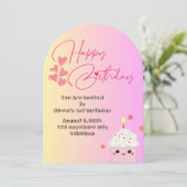 ピンクの1歳誕生日女の子の招待状 招待状 (スタンド正面)