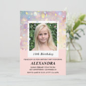 ピンクの10歳誕生日招待状 コンフェッティ フォト 招待状 (スタンド正面)