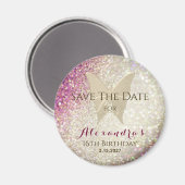 ピンクの16歳誕生日 セーブ・ザ・デート 招待状 マグネット (正面/裏面)