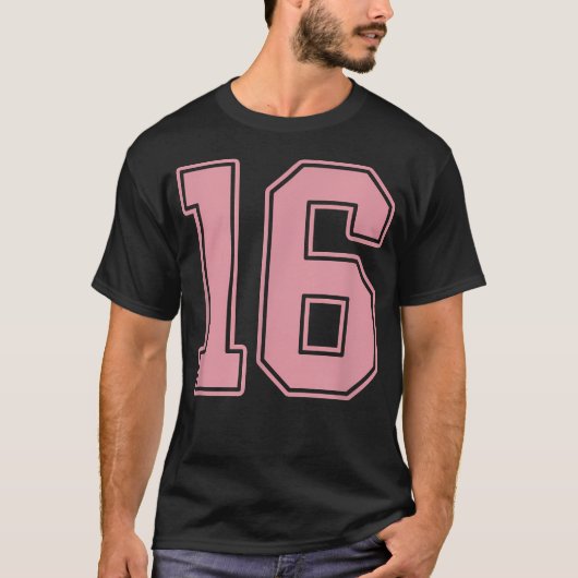 ピンクの16番ジャージ選手ユニフォーム Tシャツ (正面)