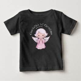ピンクの1stクリスマス女の子天使のかわいい2025年ブラック ベビーTシャツ