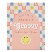 ピンクの2つのGroovy Boho 2nd誕生日ウェルカムサイン ポスター (正面)