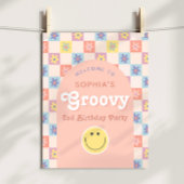 ピンクの2つのGroovy Boho 2nd誕生日ウェルカムサイン ポスター