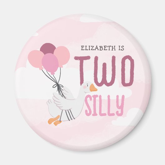 ピンクの2匹のシリー・グース 2歳の誕生日パーティーファーバー マグネット (正面)