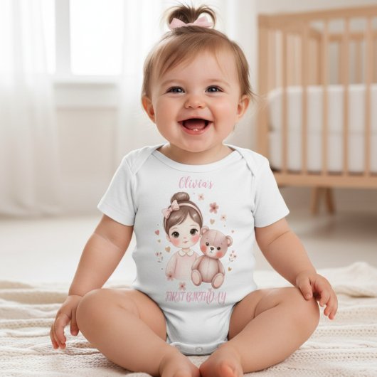 ピンクの2歳のクマの誕生日ガールTシャツ ベビーTシャツ