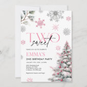 ピンクの2番目の誕生日招待状、冬の2誕生日 招待状 (正面)