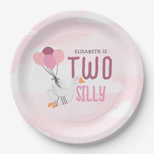 ピンクの2羽のシリー・グース 2歳の誕生日パーティー ペーパープレート (正面)