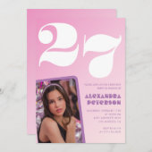 ピンクの27歳の誕生日招待状 レトロフォト 招待状 (正面/裏面)
