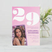 ピンクの29歳誕生日招待状 レトロフォト 招待状 (スタンド正面)