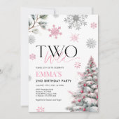 ピンクの2nd誕生日招待状、2つのワイルド誕生日 招待状 (正面)