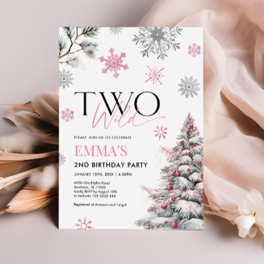 ピンクの2nd誕生日招待状、2つのワイルド誕生日 招待状