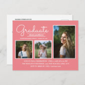 ピンクの3写真の卒業パーティー ポストカード (正面/裏面)