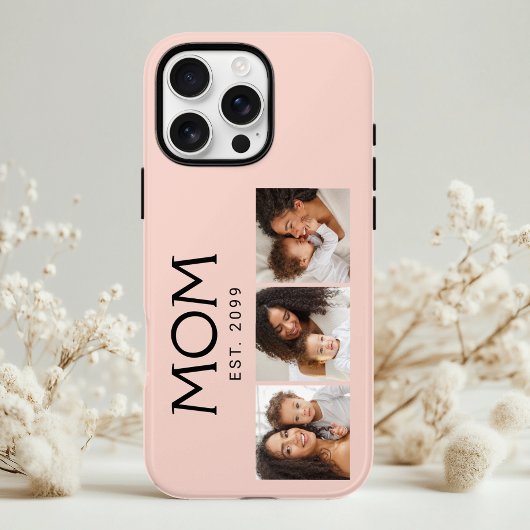ピンクの3枚写真とモダンなタイポグラフィーのママデザイン Case-Mate iPhoneケース