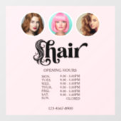 ピンクの3枚写真のヘアサロン営業時間 ウィンドウサイン (シート)