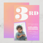 ピンクの3番目の誕生日招待状カラフル写真 招待状 (正面/裏面)