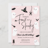 ピンクの4つ続く不気味な、2番目の誕生日ハロウィーン 招待状 (正面)