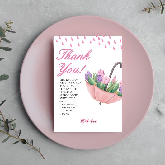 ピンクの4月シャワーが花の赤ちゃんシャワーをもたらす サンキューカード
