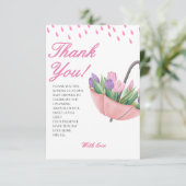 ピンクの4月シャワーが花の赤ちゃんシャワーをもたらす サンキューカード (スタンド正面)