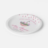ピンクの4月シャワーが5月花の赤ちゃんシャワーをもたらす ペーパープレート (アングル)