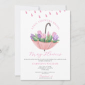 ピンクの4月シャワーが5花赤ちゃんシャワーをもたらす 招待状 (正面)