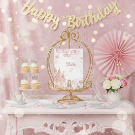 ピンクの4歳王女の城の誕生日パーティー テーブルナンバー
