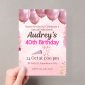 ピンクの40歳の誕生日テーマ アクリル招待状 (インサイチュ (ポータブル))